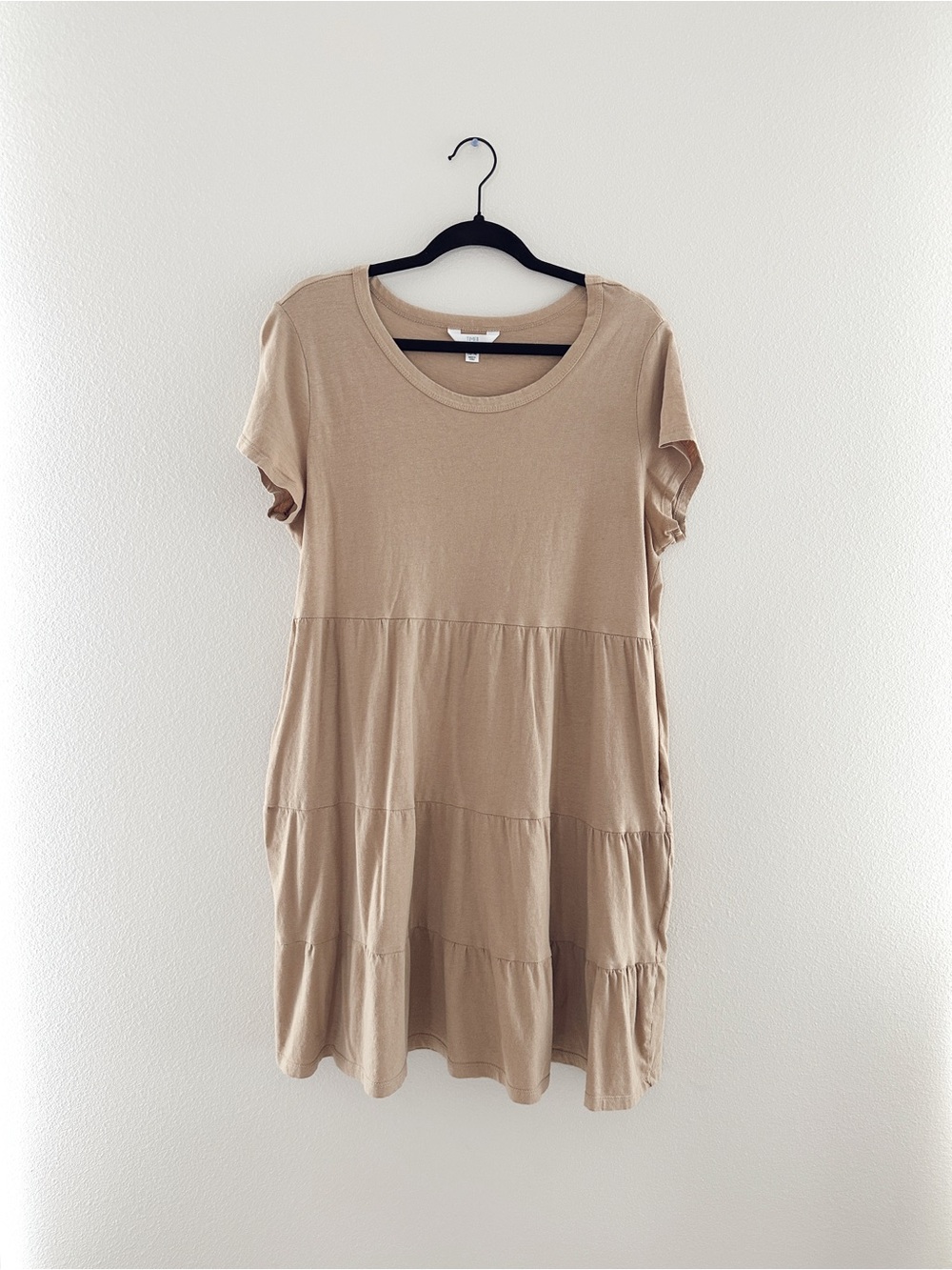 Beige Short-Sleeve Tiered Women’s Tunic Dress